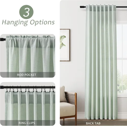 Vista 7 de Aersas Aqua Green Linen Curtains 84 Inches Long 2 Panels Set Back Tab Rod Pocket Living Room Curtain Farmhouse Rustic Light Filtering Hook Drapes