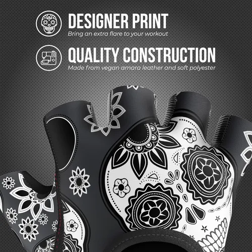 Vista 4 de Contraband Pink Label 5237 – Guantes de levantamiento de pesas con calavera, para mujer, Serie Design (1 par), Gris, XS