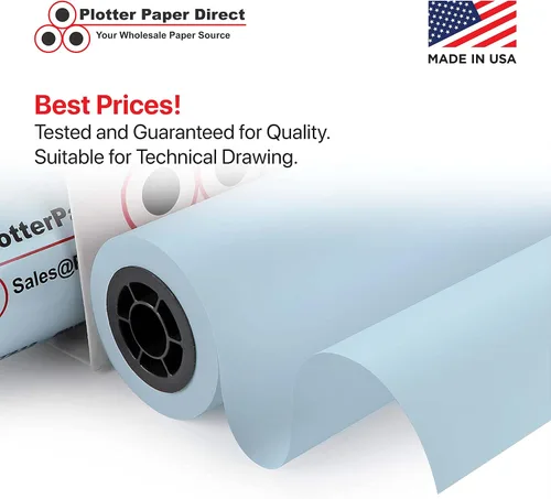 Vista 3 de Plotter Paper Direct (20 libras, color azul, 2 rollos, núcleo de 2 pulgadas, 24 pulgadas x 150 pies) para impresión CAD en impresoras de chorro