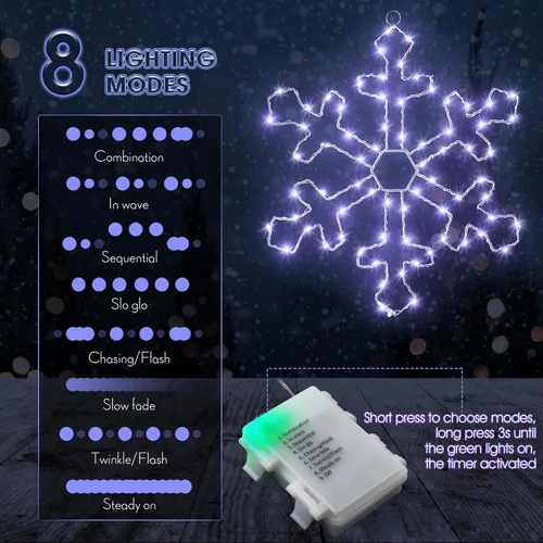 Vista 2 de Hiboom Luces de silueta de ventana de Navidad, luces LED blancas de copo de nieve, decoraciones iluminadas de copo de nieve gigante