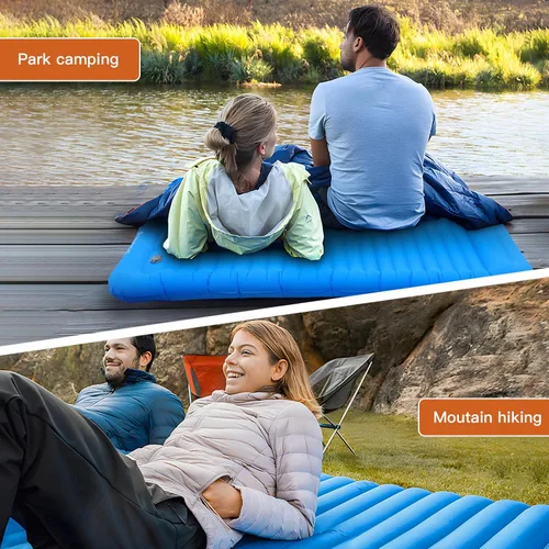 Vista 3 de Tapete de dormir autoinflable para campamento, almohadilla de campamento ancha y gruesa con almohada, cama ligera de aire individual, impermeable