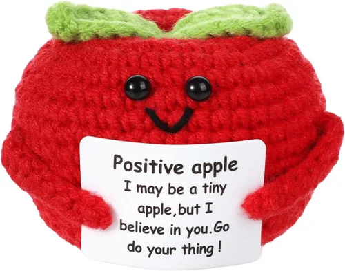 BOXOB Divertida manzana positiva, 1.97 pulgadas, linda muñeca de manzana de punto, patata grande con boca, tarjeta positiva de apoyo emocional de