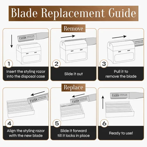 Vista 27 de Facón - Maquinilla de afeitar recta para hombre, kit profesional de afeitar de borde recto con 100 cuchillas, afeitadora barbero japonesa de acero