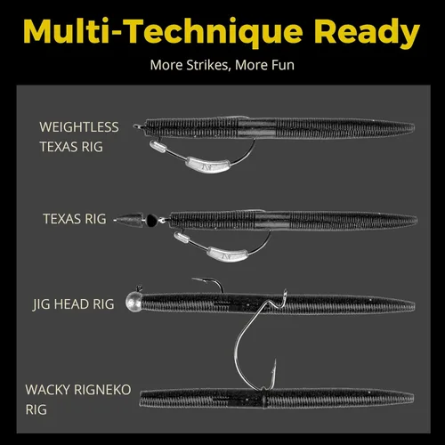 Vista 4 de 30/50/78/100 piezas Senko Worms Kit - Señuelos de pesca de plástico suave de 4"/5" con impregnación de sal para pesca de lubina