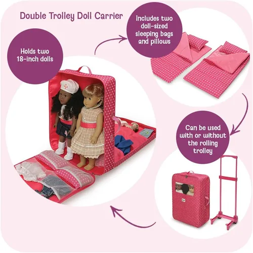 Vista 2 de Badger Basket Muñeca De Juguete Doble Trolley Carrier Estuche De Viaje Con Dos Sacos De Dormir Y Almohadas Para Muñecas De 18 Pulgadas