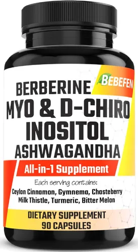 Myo-inositol & D-Chiro Inositol Cápsulas con Ashwagandha, Berberina, Canela, Gimnema, Chasteberry, Cardo Marítimo, Cúrcuma, Melón Amargo - 90