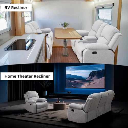 Vista 64 de Juego de sofá reclinable para sala de estar, juego de muebles de 2 piezas, sofá reclinable de 3 asientos y sofá biplaza con portavasos y consola