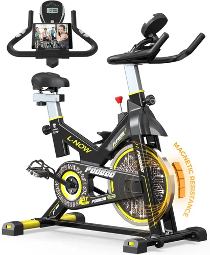 pooboo Bicicleta de Ejercicio, Resistencia Magnética/de Pastilla de Freno Ajustable con Transmisión Silenciosa por Correa, Bicicleta de Ciclismo