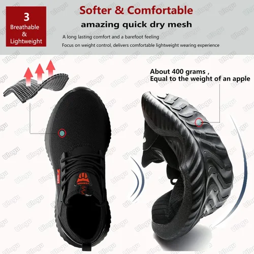 Vista 4 de ulogu Steel Toe Sneakers for Men Women Breathable and Lightweight Safety Construction Work Shoe