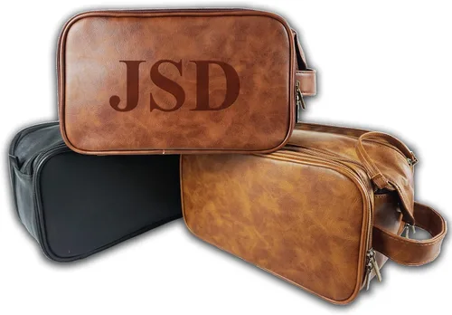 Glamativity Neceser de cuero personalizado para hombres, kit grande de afeitado de viaje, organizador de artículos de tocador resistente al agua