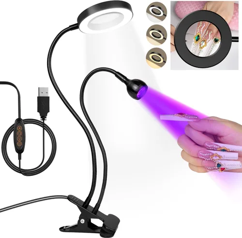 Vista 10 de AORAEM Lámpara LED UV para Uñas: Lámpara U V de Cuello de Ganso de Doble Cabeza para Uñas de Gel, Luz de Curado Rápido LED con Lupa 6X para Casa DIY