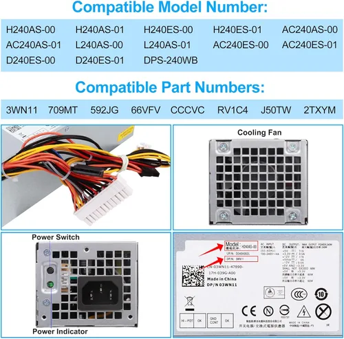Vista 4 de S-Union 240W Power Supply Unit Replacement for Dell OptiPlex 390 790 960 990 3010 9010 Small Form Factor System SFF H240AS-00 H240AS-01 H240ES-00