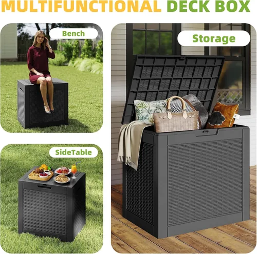 Vista 6 de Caja de almacenamiento para exteriores de 35 galones, resistente a la intemperie, protección UV, impermeable, caja de resina para jardín, patio