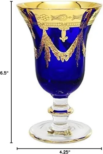 Interglass Italy Juego de 2 vasos de cristal, chapados en oro de 24 quilates (copas de vino, azul)