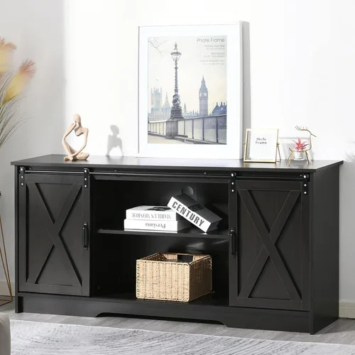 Vista 9 de 4 EVER WINNER Soporte de TV para TV de 65 pulgadas para sala de estar, soporte de TV moderno estilo granja con puerta de granero con gabinetes