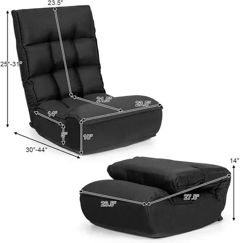 Vista 3 de DORTALA Silla de Piso Plegable para Adultos, Silla Gaming de Espuma con Memoria con Soporte Ajustable para Cabeza y Espalda de 5 Posiciones, Asiento