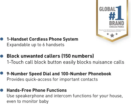 Vista 2 de Panasonic KX-TGD610B Sistema de teléfono inalámbrico, teléfono residencial expandible con bloqueo de llamadas, identificación de llamadas bilingüe