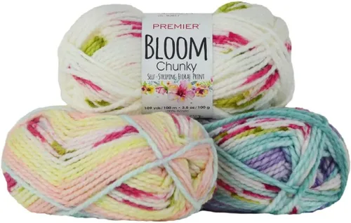 Vista 3 de Premier Yarns Bloom - Hilo grueso, hilo con patrón automático para ganchillo y tejer, Hydrangea, 3.5 oz, 109 yardas