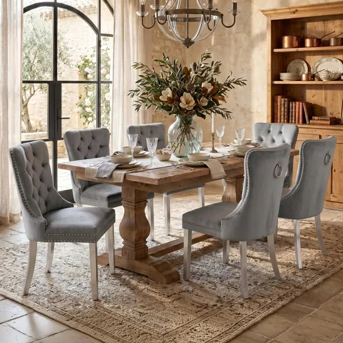 Vista 107 de SoarFlash Juego de 2 sillas de comedor de terciopelo, silla lateral de respaldo alto, silla lateral moderna tapizada de alta gama con botones Beige