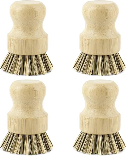 Vista 9 de AUEAR, Cepillo de bambú natural para fregar platos, cepillos de limpieza para ollas, cerdas de coco para sartenes de hierro fundido