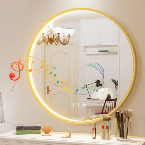 Vista 16 de Espejo de baño LED redondo Bluetooth dual de 20 pulgadas con antivaho Black Frame Circle Vanity Mirror with Lights, 3000K/4500K/6000K, Adjustable