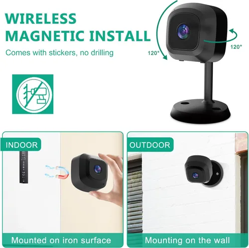 Vista 4 de QETATIY Cámara oculta, cámaras interiores WiFi 2K, mini cámara espía inalámbrica, cámara de niñera con detección de movimiento AI, versión nocturna