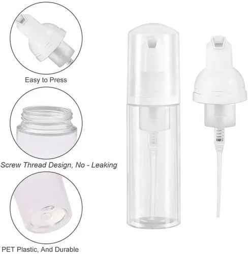 Vista 4 de 3 botellas de espuma de viaje de plástico de espuma de 2 onzas, dispensador portátil de espuma vacía para jabón de manos, champú, limpiador