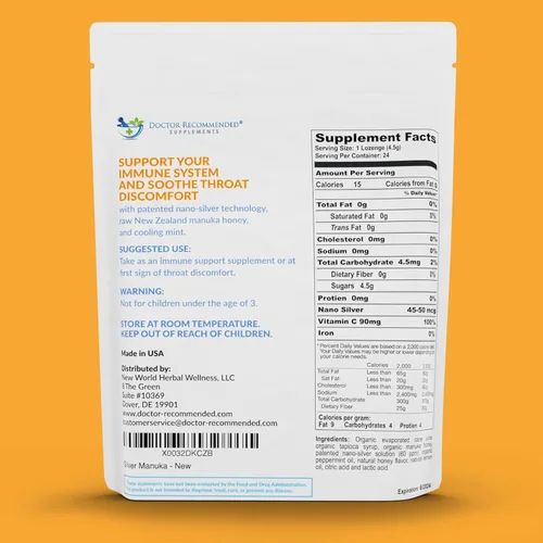 Vista 2 de Pastillas de plata con miel de manuka orgánica y vitamina C, nano plata totalmente natural de 45-50 mcg de 60 PPM gotas minerales de plata coloidal