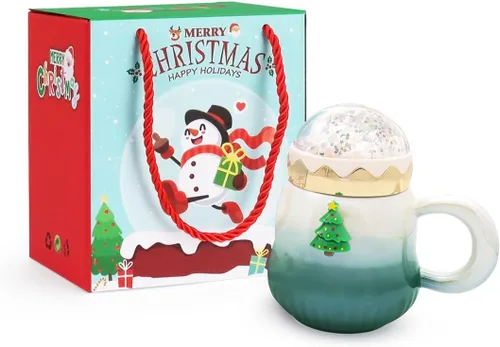 Taza de Navidad, bonitas tazas de té de cerámica con tapa de Papá Noel, taza novedosa para leche, café, chocolate caliente, regalo de Navidad para