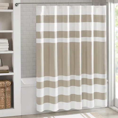 Vista 28 de Cortina Madison Park Spa Waffle de ducha con tela combinada y tratamiento 3M Scotchgard para control de humedad, decoración moderna para el baño