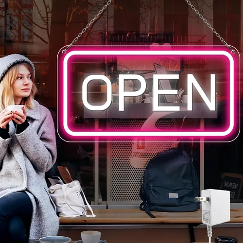 Vista 18 de inShareplus Letrero Open súper brillante de 16 x 9 pulgadas, letreros Open LED de neón de 12 V para negocios para ventana, con interruptor