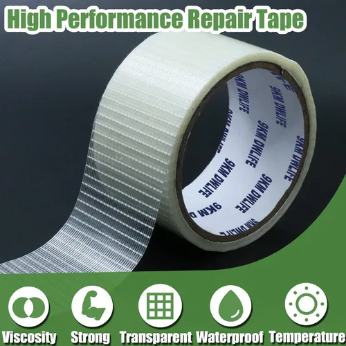 Vista 3 de 9KM DWLIFE Cinta de reparación Kite Ripstop de 2.0 in a 3.9 in, cinta de filamento de fibra de vidrio bidireccional transparente, impermeable