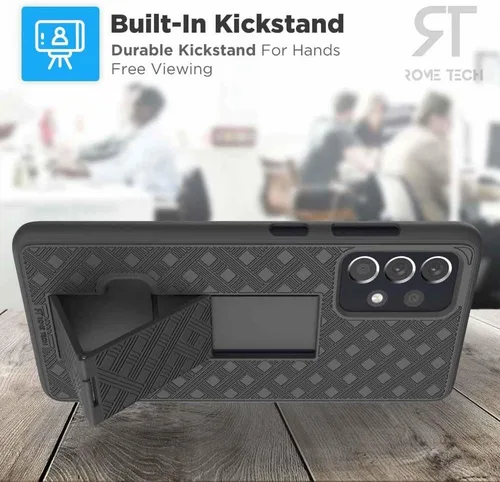 Vista 5 de Funda diseñada para Samsung Galaxy A53 5G con funda de clip para cinturón, funda de soporte para teléfono, color negro