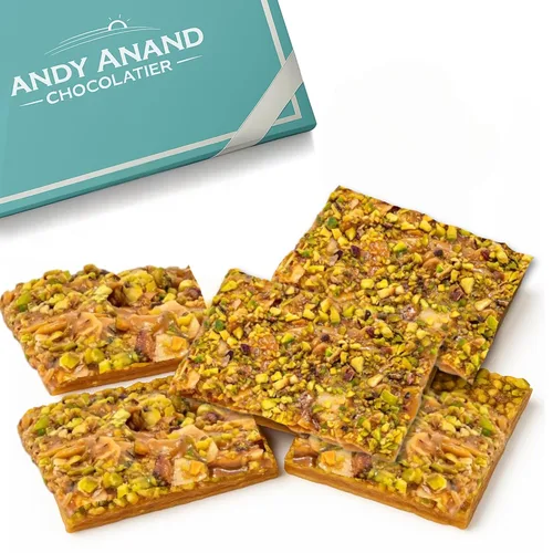 ANDY ANAND CHOCOLATIER Pistacho quebradizo sin gluten - Croccante de nuez asado hecho en Italia, simplemente delicioso y crujiente aperitivo gourmet