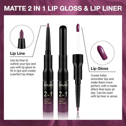 Vista 3 de evpct 1Pcs Lápiz de Labios Mate y Set de Lápiz de Labios Líquido para Mujeres, Lápiz de Labios Mate de Durazno Oscuro Púrpura, Resistente a Manchas