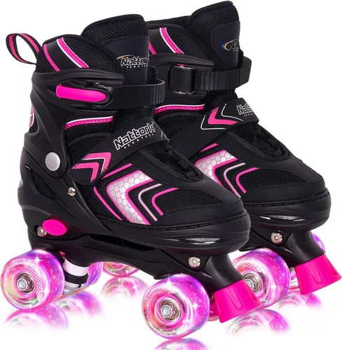 Vista 8 de Patines ajustables para niñas y niños, patines de 4 tamaños con todas las ruedas iluminadas para niños