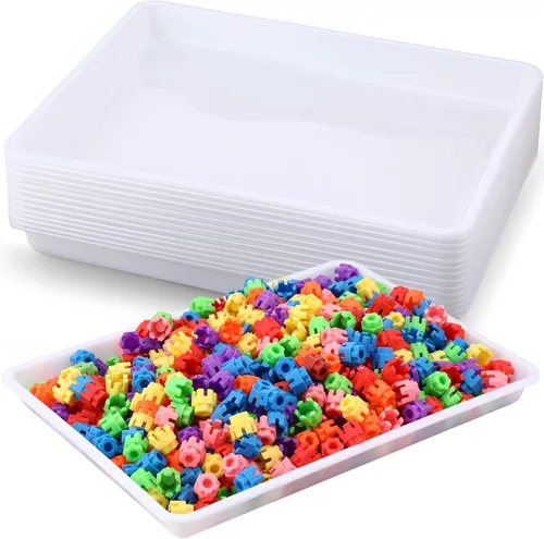 Vista 20 de Maitys 15 bandejas planas de plástico de 16.1 x 11.8 pulgadas, bandeja de almacenamiento sensorial de papel apilable para oficina, hogar