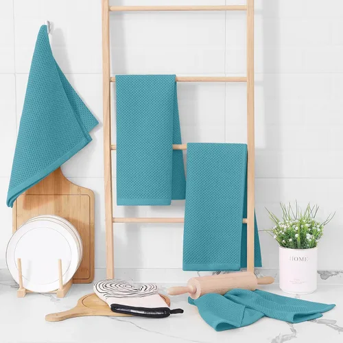 Vista 401 de Homaxy Paños de cocina de 100% algodón con tejido de gofre, ultra suaves, absorbentes, de secado rápido, 12 x 12 pulgadas, paquete de 6, amarillo