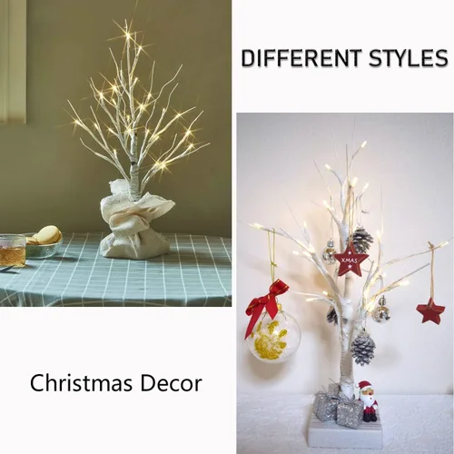 Vista 5 de Fudios Árbol de abedul iluminado con temporizador, funciona con pilas, 18 pulgadas, decoración del hogar, árboles de abedul artificiales