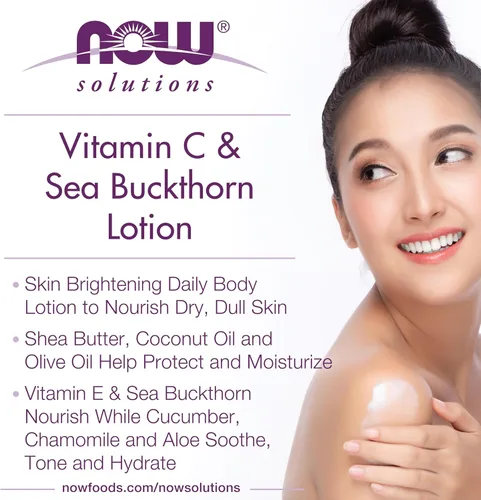 Vista 3 de NOW Foods Solutions, loción de vitamina C y espino cerval de mar, hidrata, repara y nutre la piel seca y opaca, 8 onzas