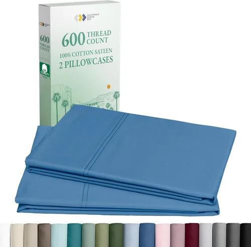 Vista 25 de California Design Den - Juego de 2 fundas de almohada lujosas y suaves con calidad de hotel, 100 % algodón, 600 hilos, fundas frescas para almohadas