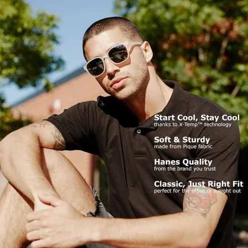 Vista 5 de Hanes - Camisa polo para hombre, de manga corta y peso medio, con tecnología X-Temp