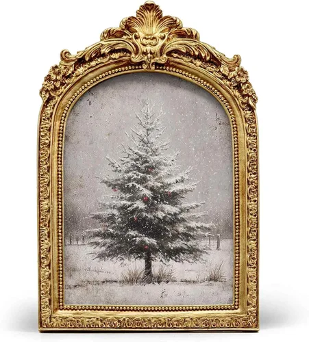 Vista 11 de Marco de fotos arqueado de muñeco de nieve de invierno vintage
