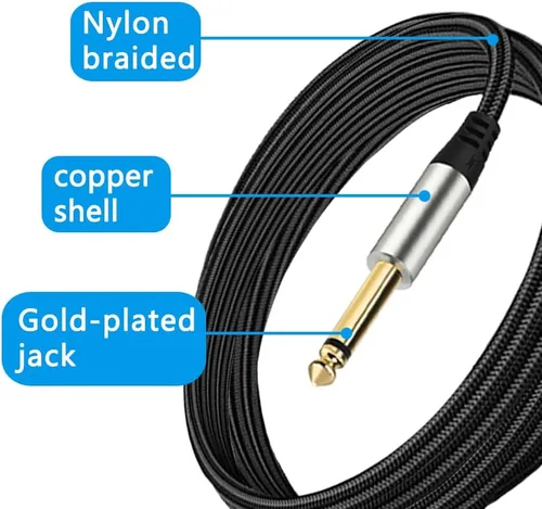 Vista 6 de Paquete de 2 cables de guitarra de 1/4 de pulgada con conector TS recto de 0.249 in (16 pies-2 unidades)