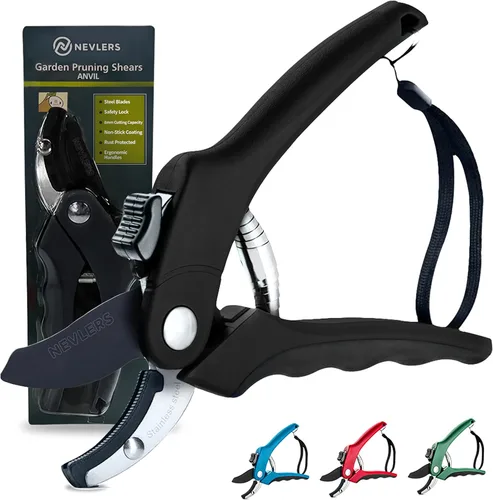 Nevlers Tijeras de podar yunque de 8 pulgadas para jardinería – Tijeras de jardín con cuchillas de acero inoxidable y capacidad de corte de 0.315 in