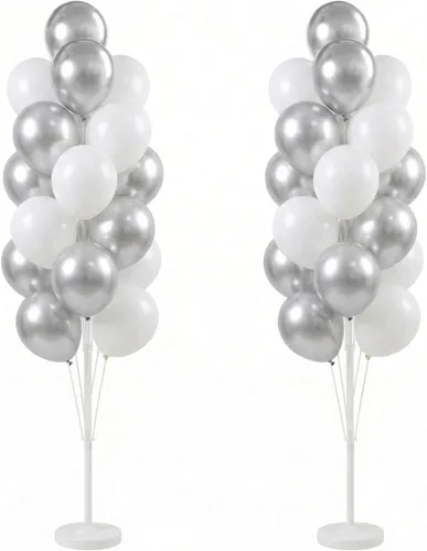 Vista 13 de Juego de 2 columnas de globos con globos de confeti incluidos, con base y poste, decoración de fondo de torre de globos para bodas, baby shower