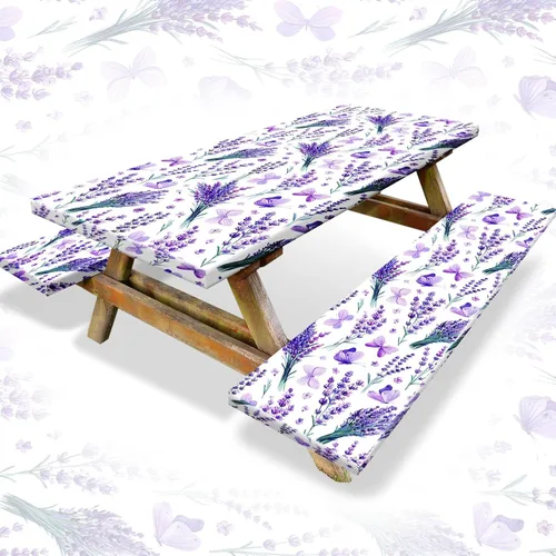 Vista 9 de Boao 3 manteles de vinilo para mesa de picnic con funda de banco de 6 pies, 30 x 72 pulgadas, impermeable, ajustable, con parte trasera de franela