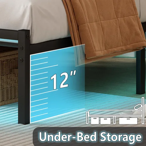 Vista 5 de Base de cama individual con cabecero, soporte de listones de acero resistente, marco de cama LED con estación de carga USB, base de colchón debajo