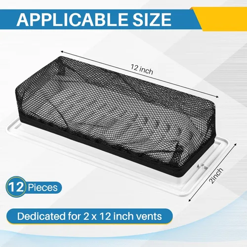 Vista 2 de Zonon 12 piezas de 2 x 12 pulgadas, cubierta de trampa para registro de piso, pantalla de ventilación para ventilación del hogar, banda elástica