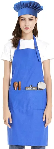 Vista 15 de TopTie Juego de delantal ajustable de lona de algodón y sombrero de chef para hombres y mujeres